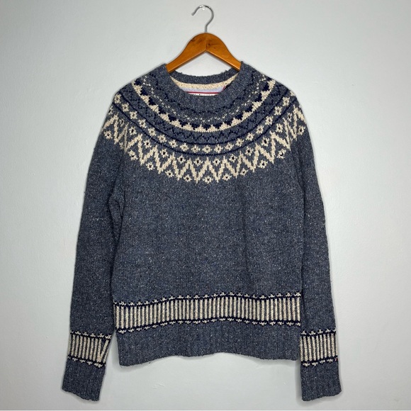 Tommy Hilfiger Blue Nordic Fair Isle Crewneck Wool Silk Sweater - Picture 1 of 6